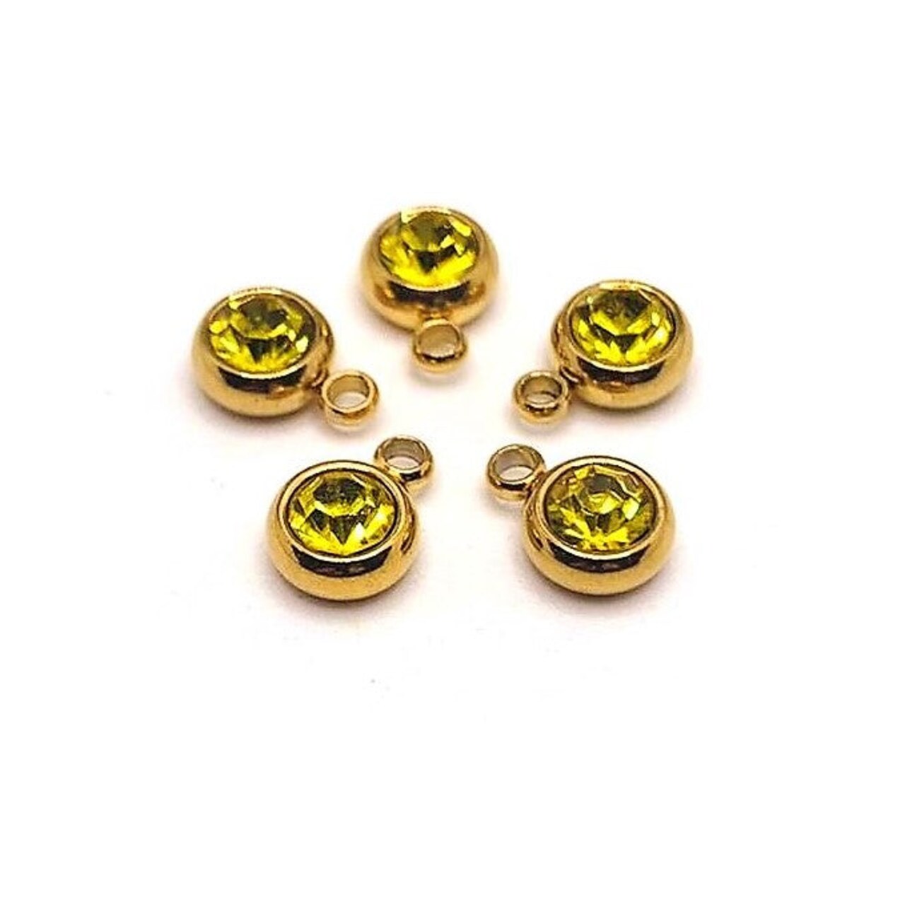 303 Stainless Steel, 18k Gold, Yellow November Birthstone Rhinestone Charms, 8x6mm